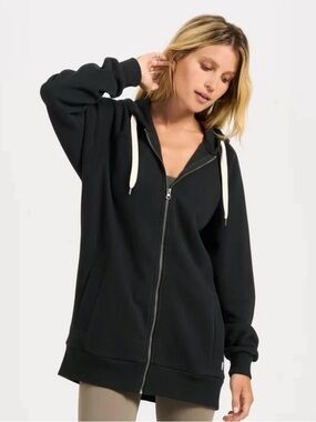 Vuori Black Full-Zip Hooded Restore oversized Sweatshirt in xs
